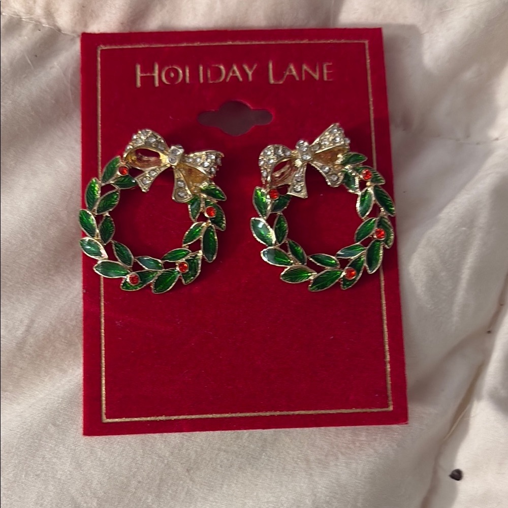 Holiday Lane Green and Gold Wreath Earrings - Picture 1 of 2